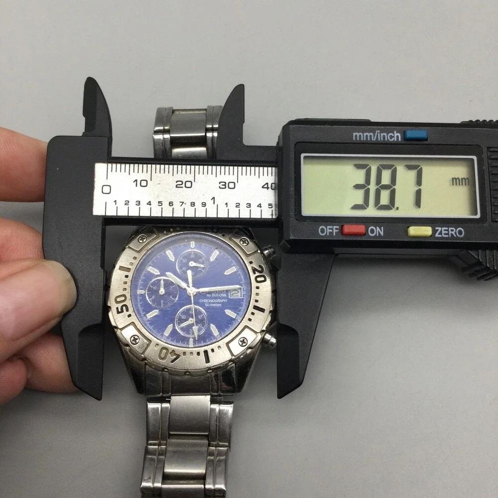 Caravelle By Bulova Mens Watch 39mm Blue Dial Chronograph New Battery 8.25